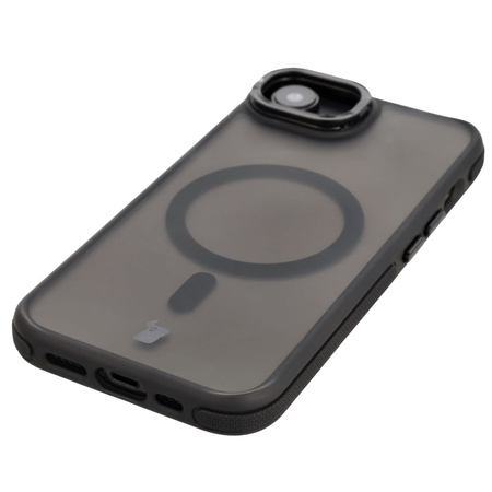 Etui z podstawką i pierścieniem magnetycznym Bizon Case Eclipse do iPhone 16e, przydymione z czarną ramką