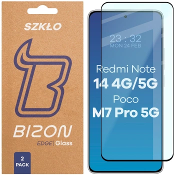 Szkło hartowane Bizon Glass Edge Duo do Xiaomi Redmi Note 14 4G / 5G / POCO M7 Pro 5G, czarna ramka, 2 sztuki