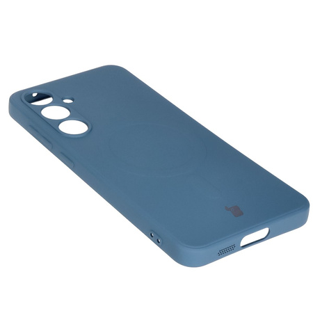 Silikonowe etui z pierścieniem magnetycznym Bizon Case Silicone Magnetic Sq do Galaxy S24 FE, granatowe