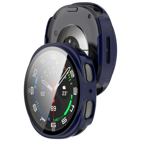 Etui ze szkłem do zegarka Bizon Case+Glass Watch do Samsung Galaxy Watch 8 40 mm, niebieskie