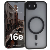 Etui z pierścieniem magnetycznym Bizon Case MatteO do iPhone 16e, półprzezroczyste z czarną ramką