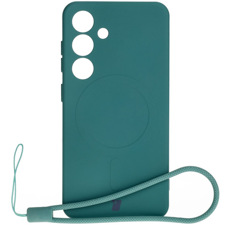 Silikonowe etui z pierścieniem magnetycznym Bizon Case Silicone Magnetic do Galaxy S25 / Galaxy S24, ciemnozielone