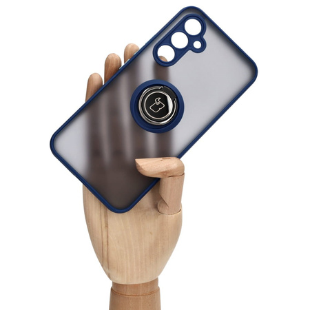 Etui z uchwytem na palec Bizon Case Hybrid Ring do Galaxy A54 5G, przydymione z granatową ramką