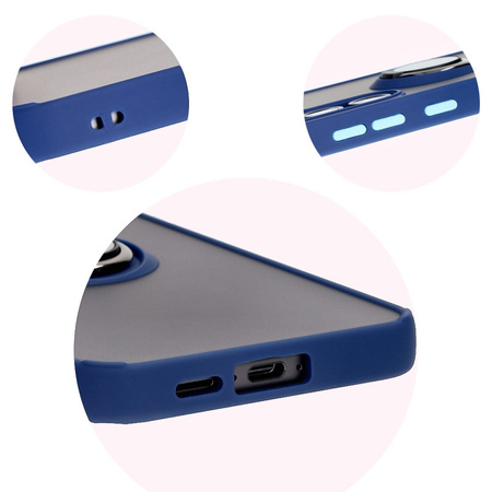 Etui z uchwytem na palec Bizon Case Hybrid Ring do Galaxy S24 FE, przydymione z granatową ramką