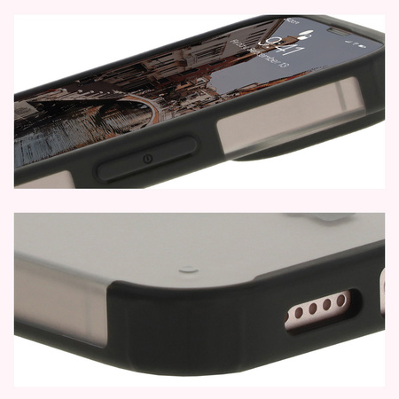 Etui z pierścieniem magnetycznym Bizon Case MatteO do iPhone 14 / Phone 13, półprzezroczyste z czarną ramką