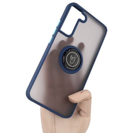 Etui z uchwytem na palec Bizon Case Hybrid Ring do Galaxy S22 Plus, przydymione z granatową ramką