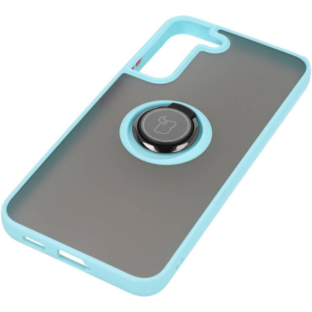 Etui z uchwytem na palec Bizon Case Hybrid Ring do Galaxy S22 Plus, przydymione z jasnoniebieską ramką
