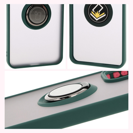 Etui z uchwytem na palec Bizon Case Hybrid Ring do Oppo Reno 12 Pro, przydymione z ciemnozieloną ramką