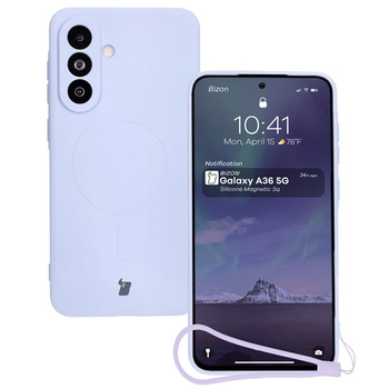 Silikonowe etui z pierścieniem magnetycznym Bizon Case Silicone Magnetic Sq do Galaxy A36 5G, jasnofioletowe
