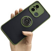Etui z uchwytem na palec Bizon Case Hybrid Ring do Xiaomi Redmi 12C, przydymione z zieloną ramką