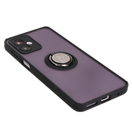 Etui z uchwytem na palec Bizon Case Hybrid Ring do Motorola Moto G14, przydymione z czarną ramką
