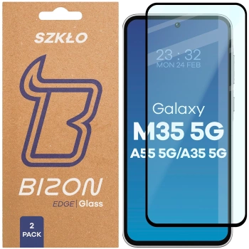 Szkło hartowane Bizon Glass Edge Duo do Galaxy M35 5G / A35 5G / A55 5G, czarna ramka, 2 sztuki