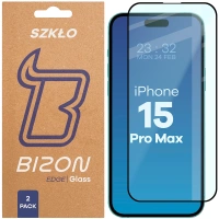 Szkło hartowane Bizon Glass Edge Duo do iPhone 15 Pro Max, czarna ramka, 2 sztuki