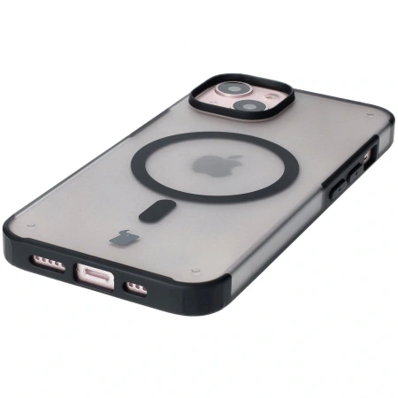 Etui z pierścieniem magnetycznym + szkło hartowane Bizon MatteO Pack do iPhone 14 / 13, przydymione-czarne