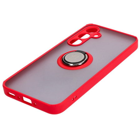 Etui z uchwytem na palec Bizon Case Hybrid Ring do Galaxy A35 5G, przydymione z czerwoną ramką