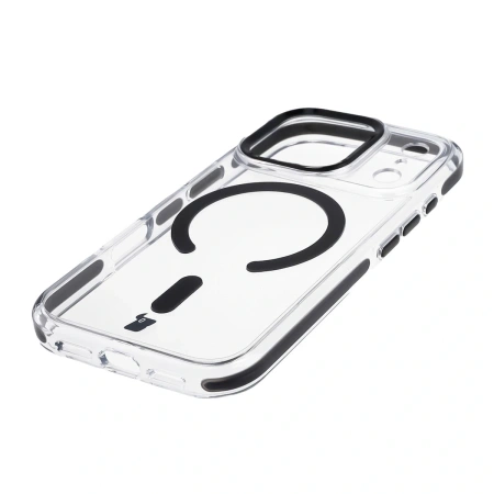 Etui z pierścieniem magnetycznym Bizon Case Marco do iPhone 17 Pro, przezroczyste z czarną ramką