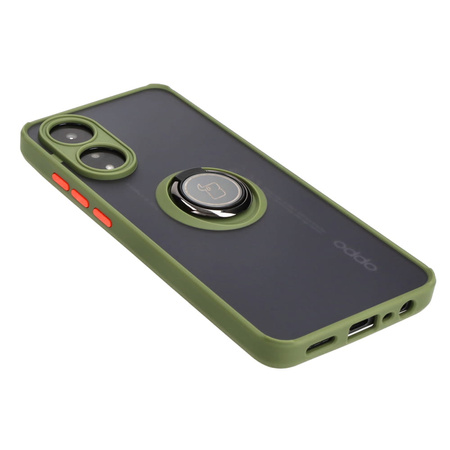 Etui z uchwytem na palec Bizon Case Hybrid Ring do Oppo A78 4G, przydymione z zieloną ramką