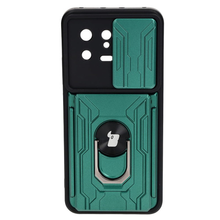 Etui Bizon Case Camshield Card Slot Ring do Xiaomi 13, zielone