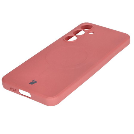 Silikonowe etui z pierścieniem magnetycznym Bizon Case Silicone Magnetic Sq do Galaxy S24 FE, brudnoróżowe