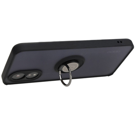 Etui z uchwytem na palec Bizon Case Hybrid Ring do Oppo A38 4G, przydymione z czarną ramką