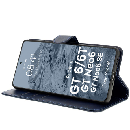 Etui z klapką Bizon Case Pocket do Realme GT 6 / 6T / Neo 6 / Neo 6 SE, granatowe