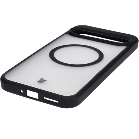 Etui z pierścieniem magnetycznym Bizon Case MatteO do Google Pixel 9 Pro XL, półprzezroczyste z czarną ramką