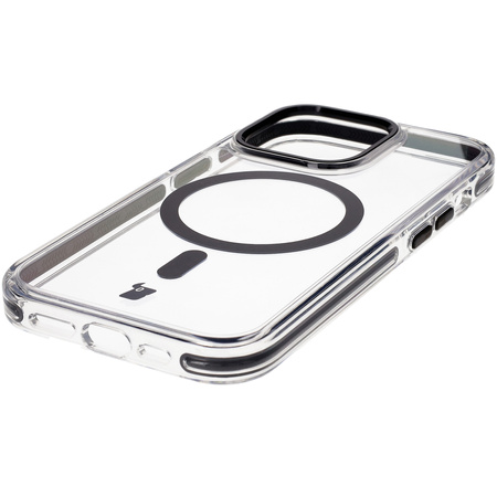 Etui z pierścieniem magnetycznym Bizon Case Marco do iPhone 14 Pro, przezroczyste z czarną ramką