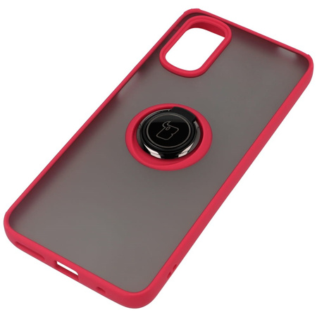 Etui z uchwytem na palec Bizon Case Hybrid Ring do Motorola Moto G22 / E32 / E32s, przydymione z czerwoną ramką