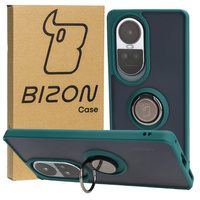 Etui z uchwytem na palec Bizon Case Hybrid Ring do Oppo Reno10 / 10 Pro, przydymione z ciemnozieloną ramką