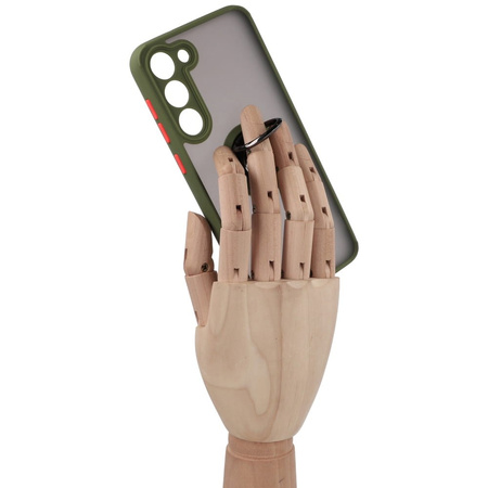 Etui z uchwytem na palec Bizon Case Hybrid Ring do Galaxy S23 Plus, przydymione z zieloną ramką