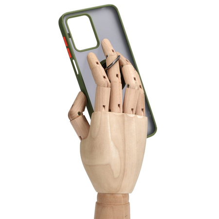 Etui z uchwytem na palec Bizon Case Hybrid Ring do Motorola Moto G13 / G23 / G53 5G, przydymione z zieloną ramką