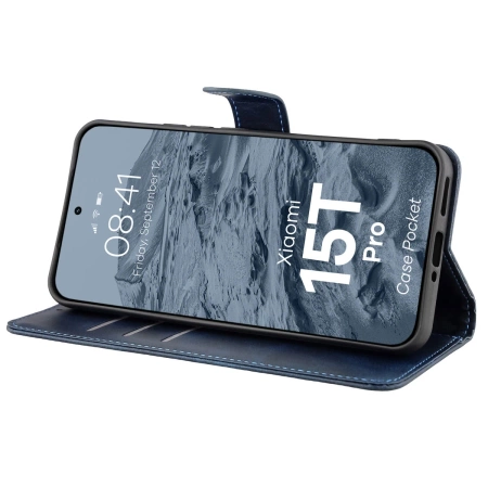 Etui z klapką Bizon Case Pocket do Xiaomi 15T Pro, granatowe