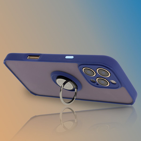 Etui z uchwytem na palec Bizon Case Hybrid Ring do iPhone 16 Pro Max, przydymione z granatową ramką