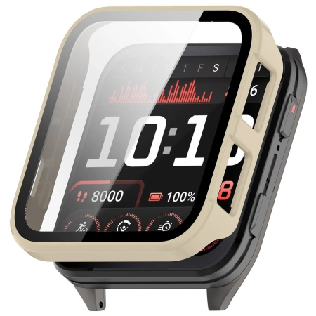 Etui ze szkłem do zegarka Bizon Case+Glass Watch do Garmin Venu X1, beżowe