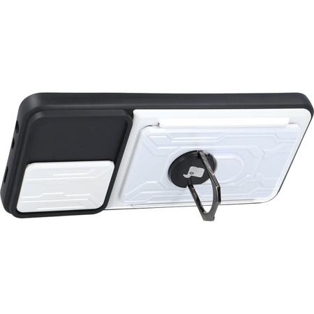 Etui Bizon Case Camshield Card Slot Ring do Xiaomi Redmi Note 11 Pro+ 5G, białe