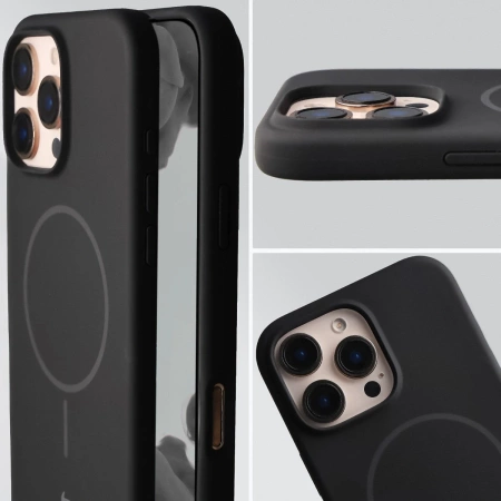 Silikonowe etui z pierścieniem magnetycznym Bizon Soft Case Magnetic do iPhone 16 Pro Max, czarne
