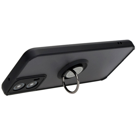 Etui z uchwytem na palec Bizon Case Hybrid Ring do Motorola Moto G34 5G, przydymione z czarną ramką