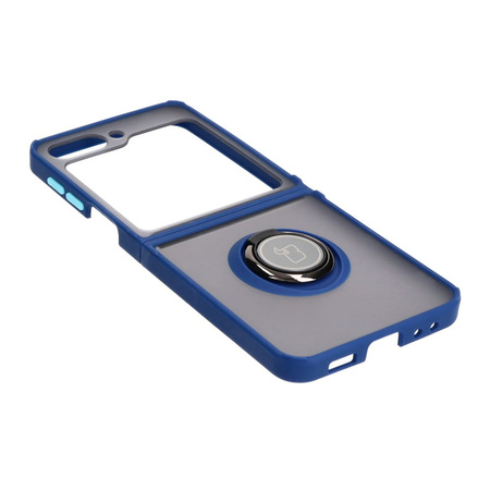 Etui z uchwytem na palec Bizon Case Hybrid Ring do Galaxy Z Flip5, przydymione z granatową ramką
