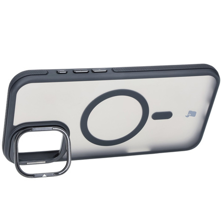 Etui z podstawką i pierścieniem magnetycznym Bizon Case Eclipse do iPhone 16 Plus, przydymione z czarną ramką