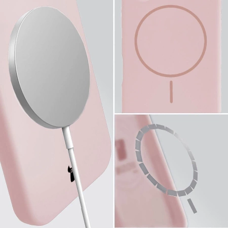 Silikonowe etui z pierścieniem magnetycznym Bizon Soft Case Magnetic do iPhone 15 Pro, jasnoróżowe