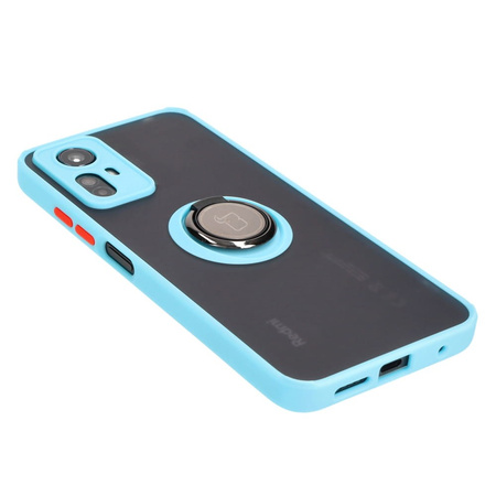 Etui z uchwytem na palec Bizon Case Hybrid Ring do Xiaomi Redmi Note 12S, przydymione z jasnoniebieską ramką