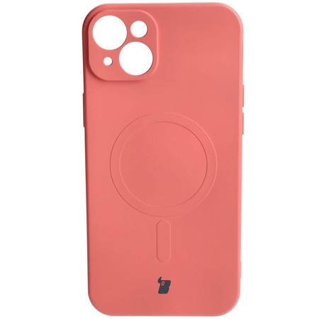 Etui silikonowe z pierścieniem magnetycznym Bizon Case Silicone Magnetic do iPhone 15 Plus, brudnoróżowe
