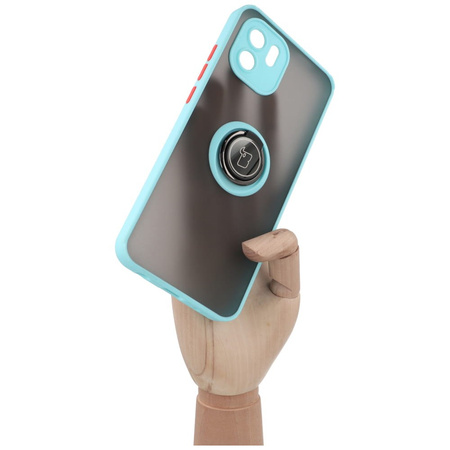 Etui z uchwytem na palec Bizon Case Hybrid Ring do Xiaomi Redmi A1, przydymione z jasnoniebieską ramką