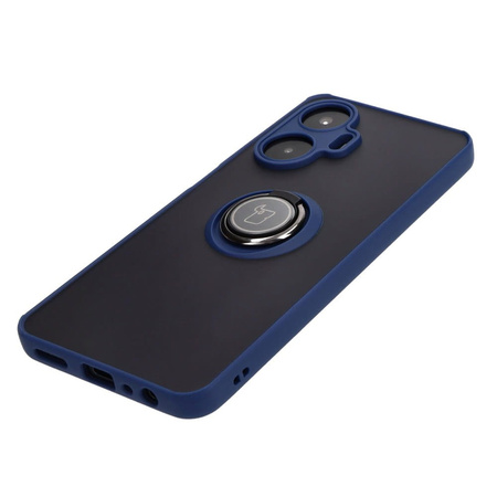 Etui z uchwytem na palec Bizon Case Hybrid Ring do Realme C55, przydymione z granatową ramką