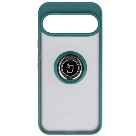 Etui z uchwytem na palec Bizon Case Hybrid Ring do Google Pixel 10 Pro XL, przydymione z ciemnozieloną ramką