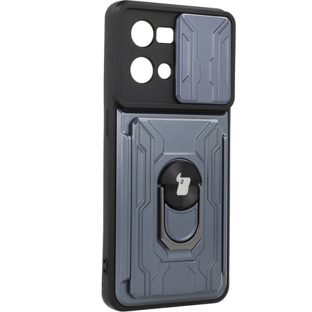 Etui Bizon Case Camshield Card Slot Ring do Oppo Reno 7 4G, szare