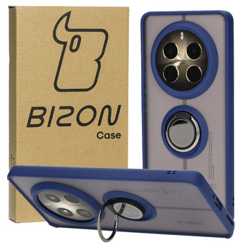Etui z uchwytem na palec Bizon Case Hybrid Ring do Realme 12 Pro / 12 Pro+, przydymione z granatową ramką