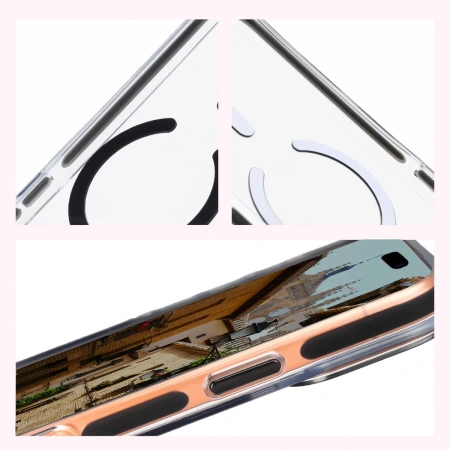 Etui z pierścieniem magnetycznym Bizon Case Marco do iPhone 17 Pro Max, przezroczyste z czarną ramką