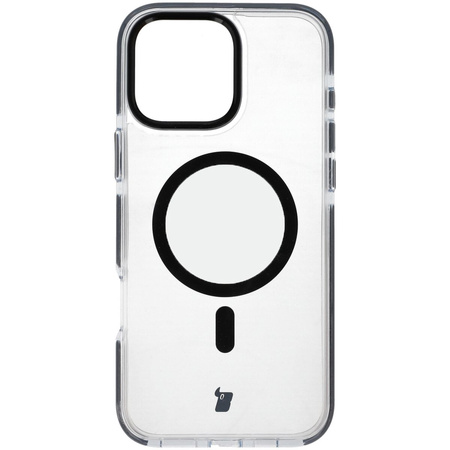 Etui z pierścieniem magnetycznym Bizon Case Marco do iPhone 16 Pro Max, przezroczyste z czarną ramką