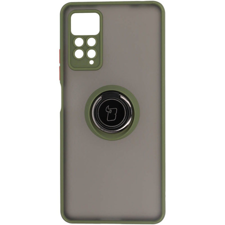 Etui z uchwytem na palec Bizon Case Hybrid Ring do Xiaomi Redmi Note 11 Pro / Pro 5G, przydymione z zieloną ramką